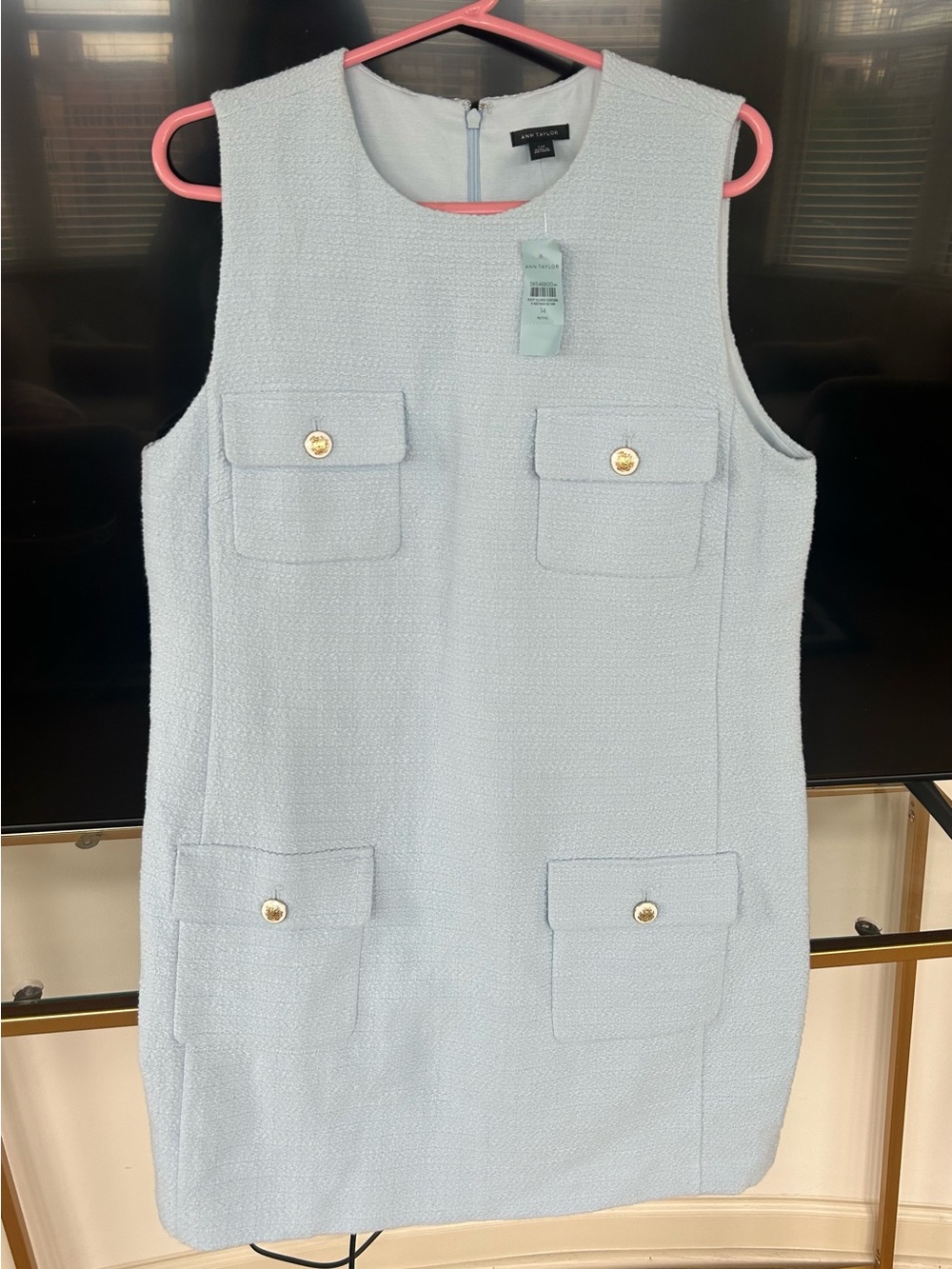 Ann Taylor Light Blue Tweed Pocket Sheath Dress
